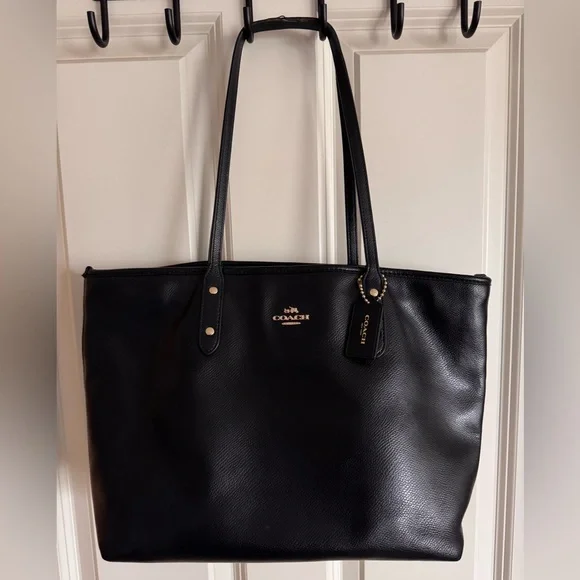 Coach Large Tote Bag Shoulder Bag Logo F36875 Leather Black - Picture 1 of 6